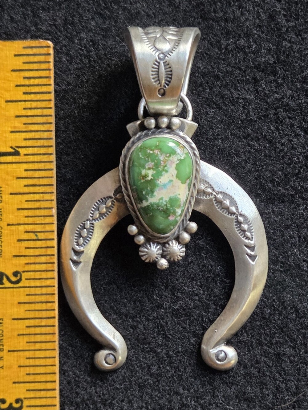 Beautiful Sterling Sonoran Turquoise Navajo Made Naja Pendant - Picture 8 of 9